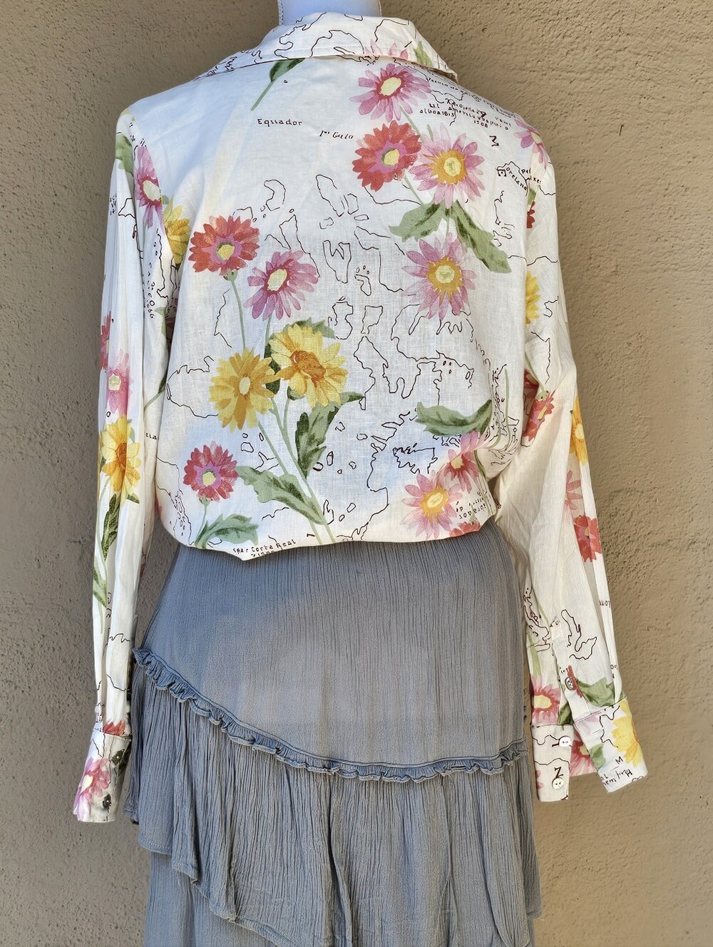 Calypso St. Barth Novelty Print Floral Vacation Destination Map 100% Linen SZ XL - Picture 14 of 15